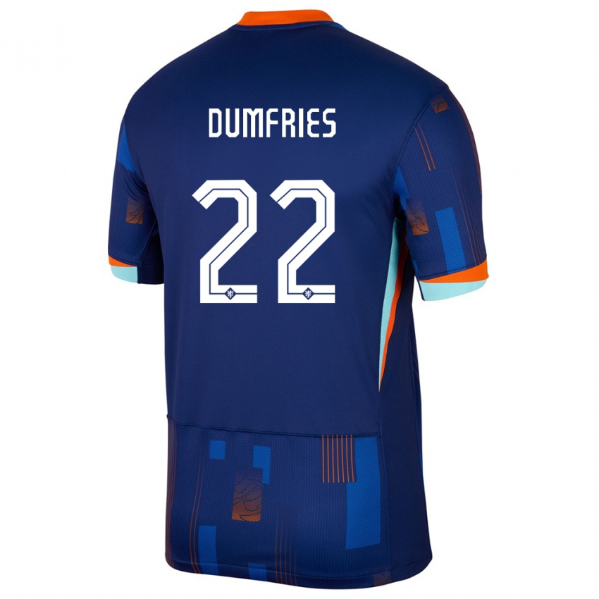Kinder Niederlande Denzel Dumfries #22 Blau Auswärtstrikot Trikot 24-26 T-Shirt