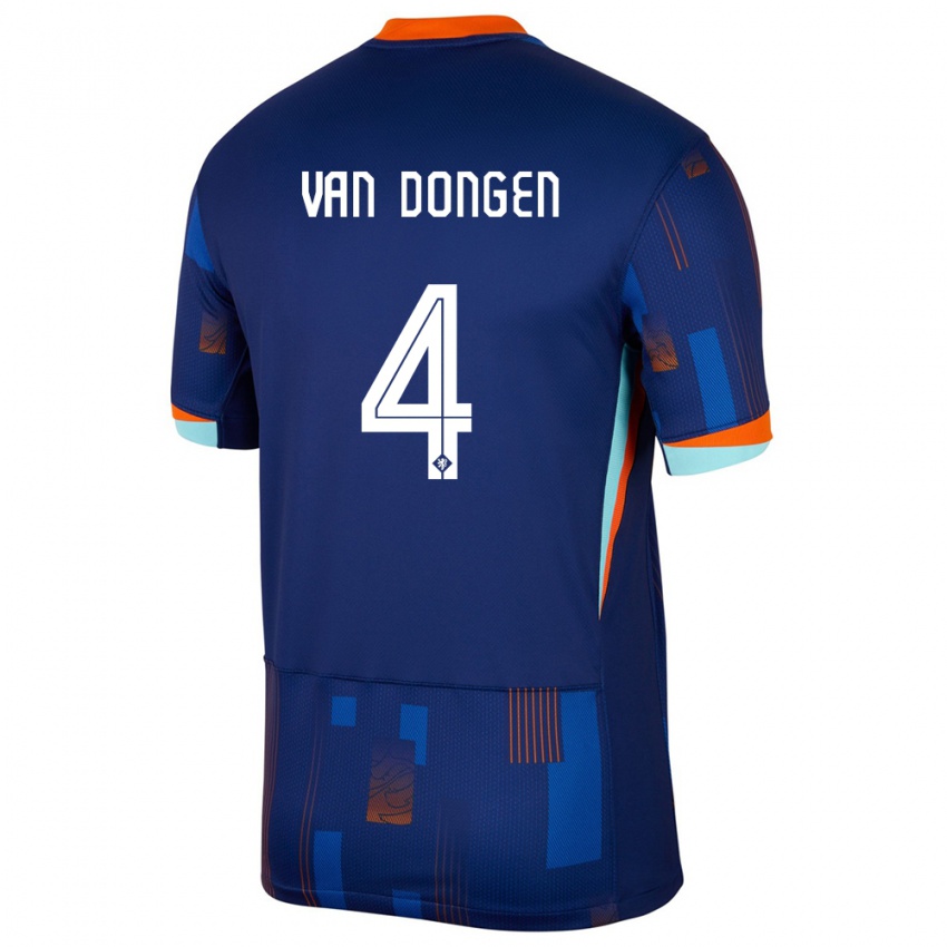 Kinder Niederlande Merel Van Dongen #4 Blau Auswärtstrikot Trikot 24-26 T-Shirt