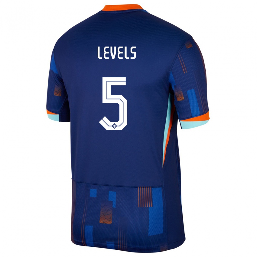 Kinder Niederlande Janou Levels #5 Blau Auswärtstrikot Trikot 24-26 T-Shirt
