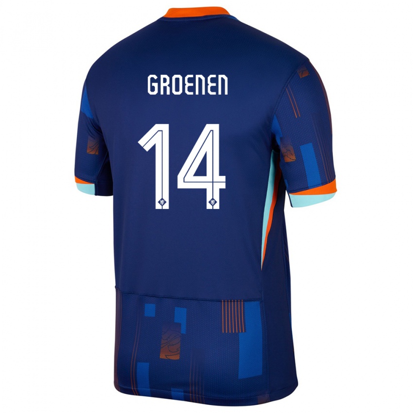 Kinder Niederlande Jackie Groenen #14 Blau Auswärtstrikot Trikot 24-26 T-Shirt