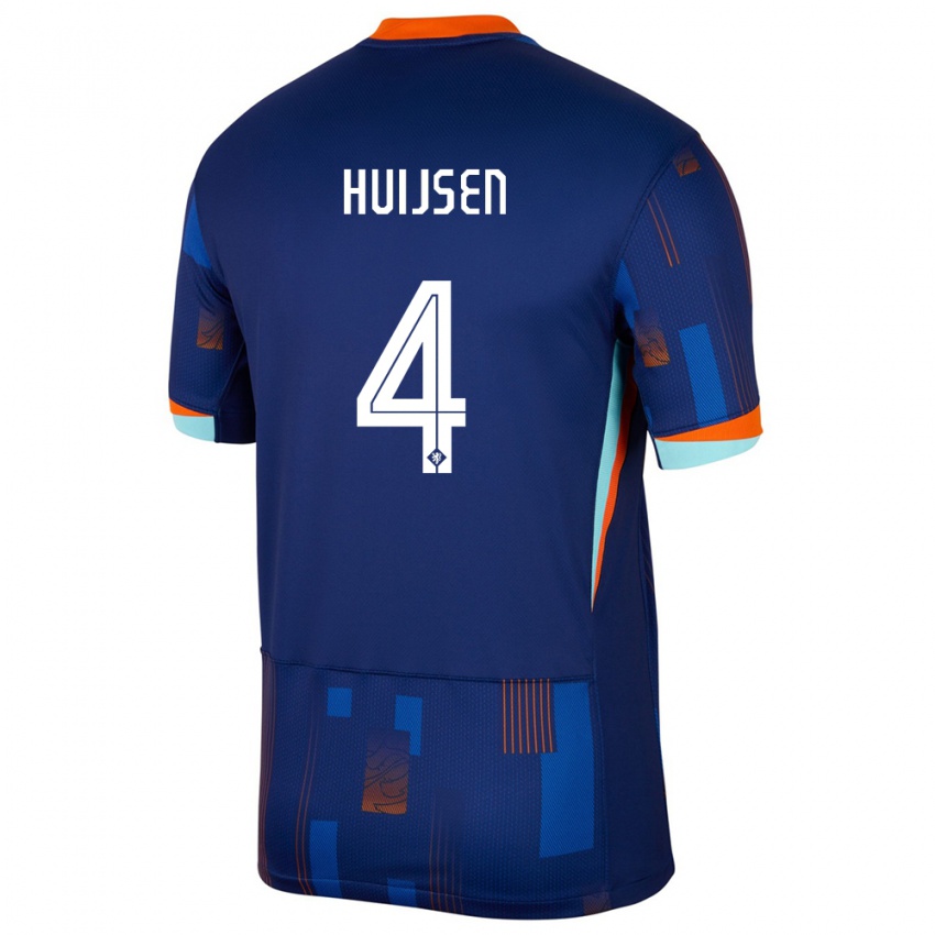 Kinder Niederlande Dean Huijsen #4 Blau Auswärtstrikot Trikot 24-26 T-Shirt