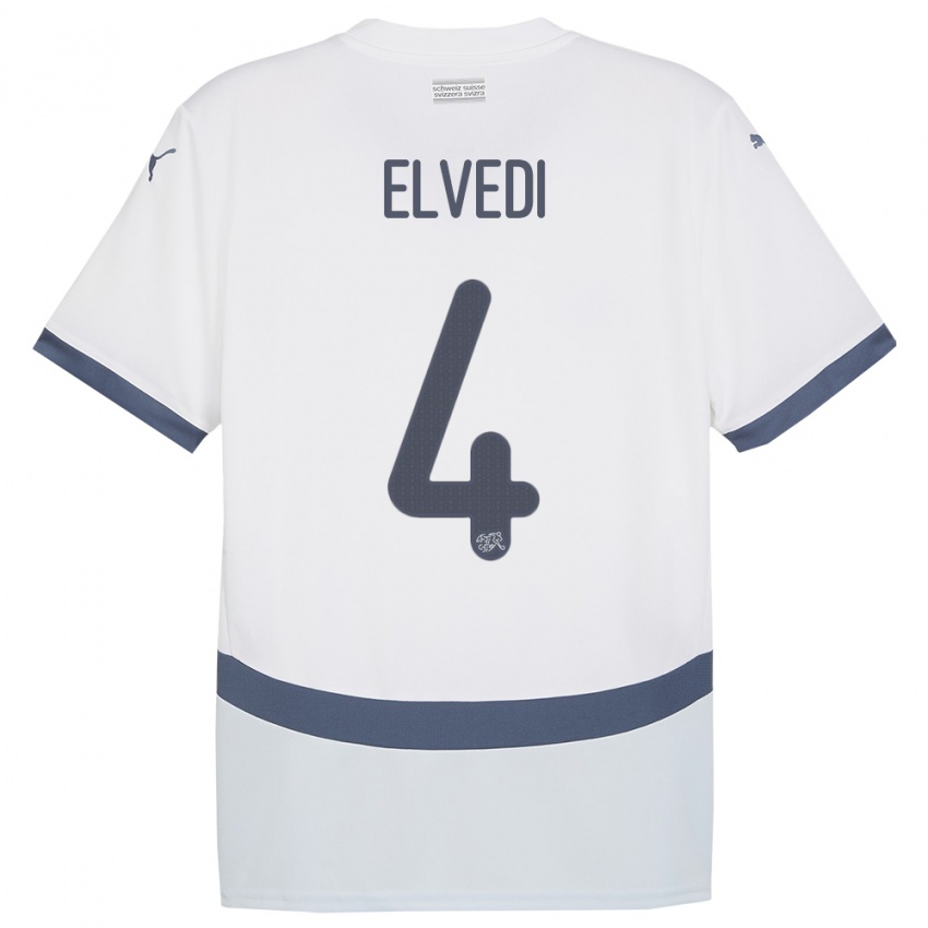 Kinder Schweiz Nico Elvedi #4 Weiß Auswärtstrikot Trikot 24-26 T-Shirt