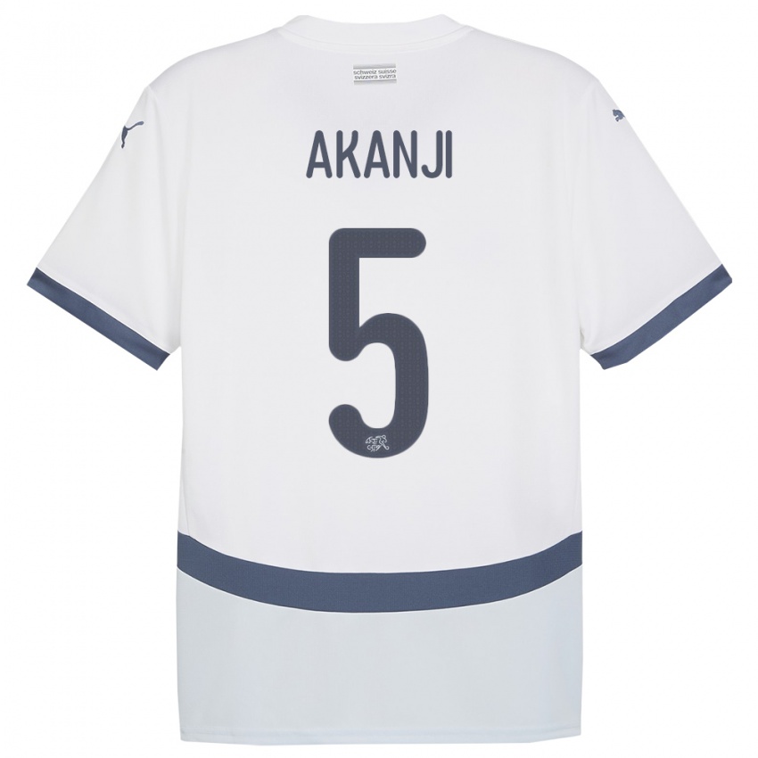 Kinder Schweiz Manuel Akanji #5 Weiß Auswärtstrikot Trikot 24-26 T-Shirt
