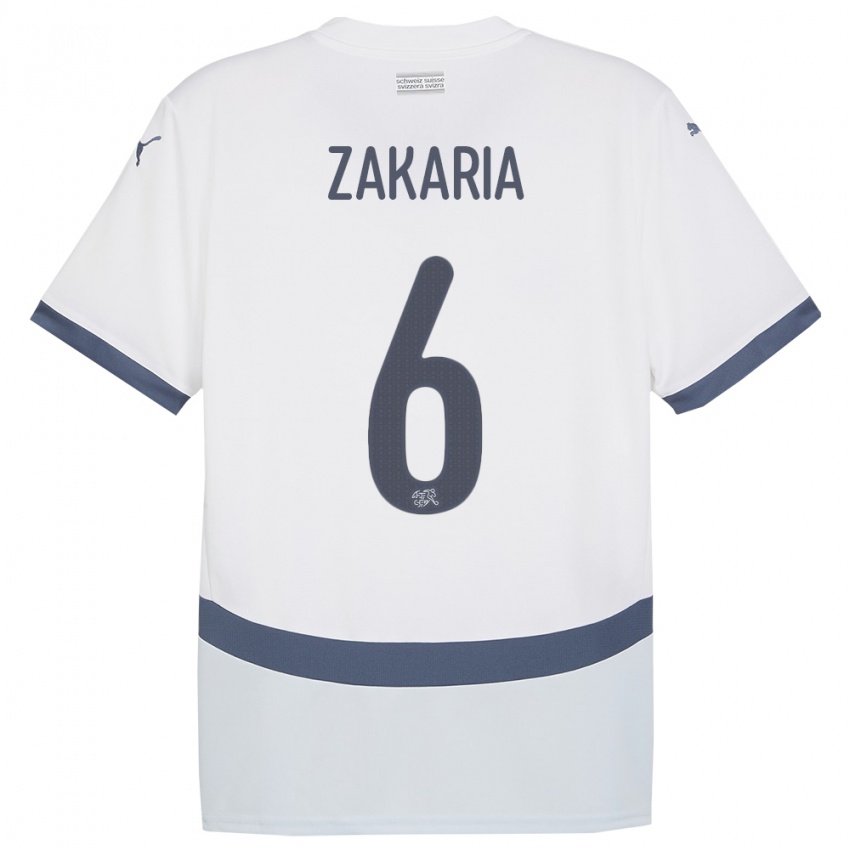 Kinder Schweiz Denis Zakaria #6 Weiß Auswärtstrikot Trikot 24-26 T-Shirt