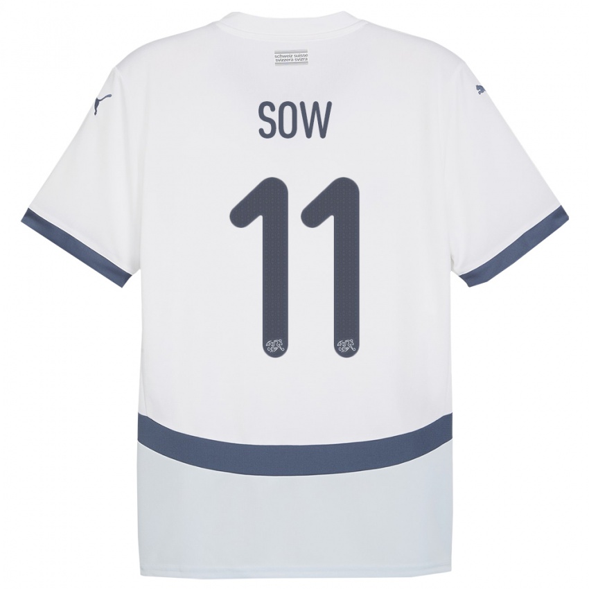 Kinder Schweiz Coumba Sow #11 Weiß Auswärtstrikot Trikot 24-26 T-Shirt