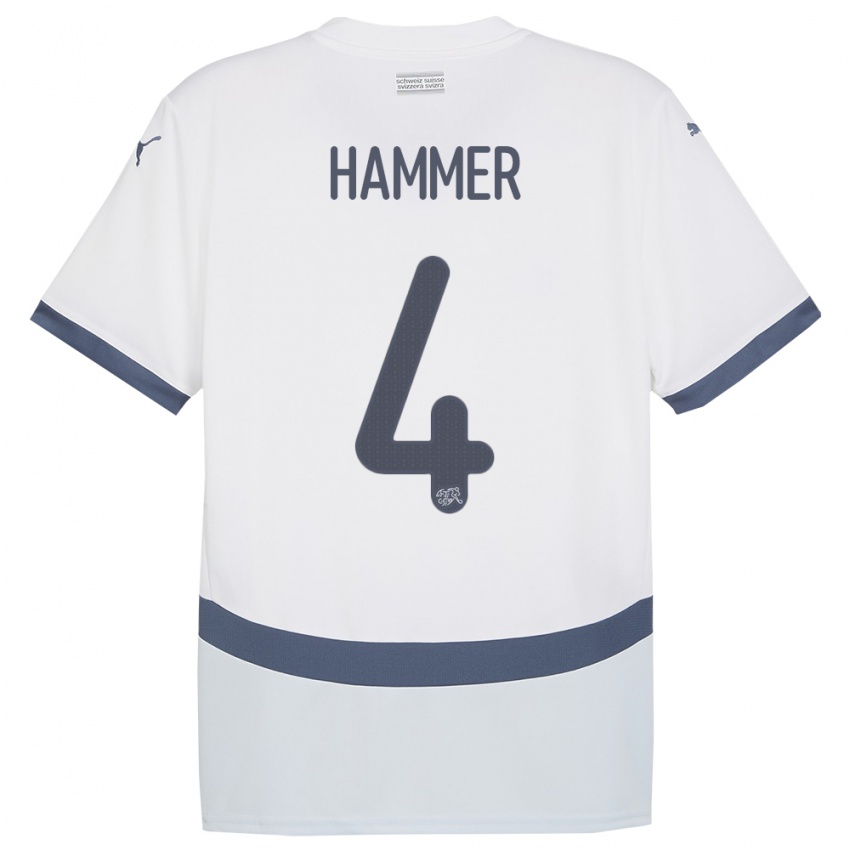 Kinder Schweiz Pascal Hammer #4 Weiß Auswärtstrikot Trikot 24-26 T-Shirt