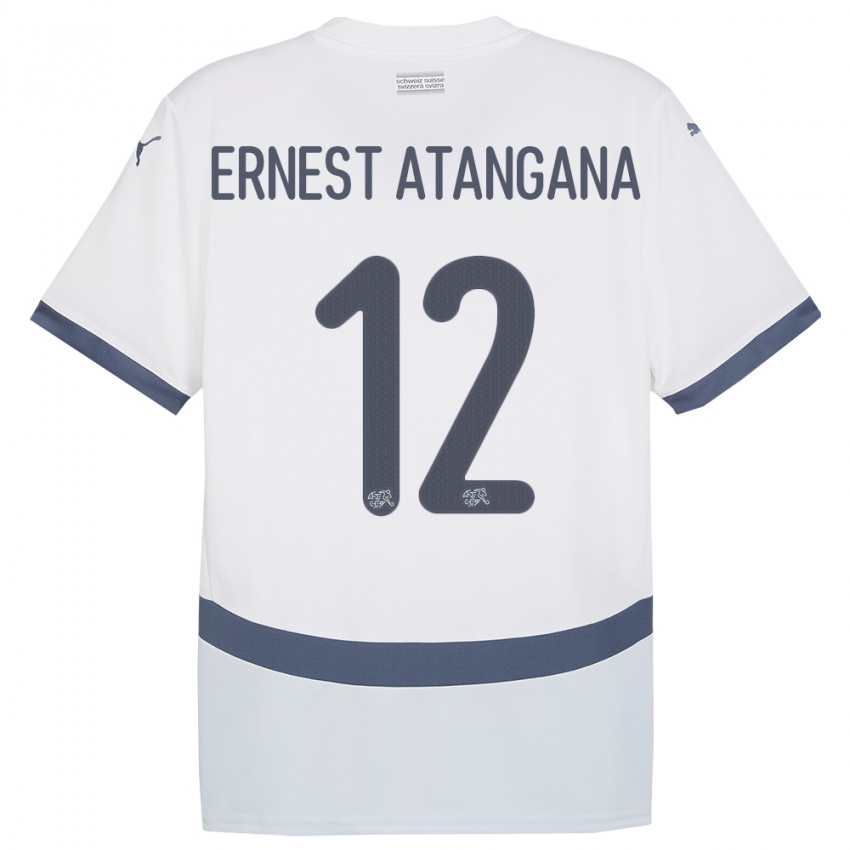 Kinder Schweiz Brian Ernest Atangana #12 Weiß Auswärtstrikot Trikot 24-26 T-Shirt
