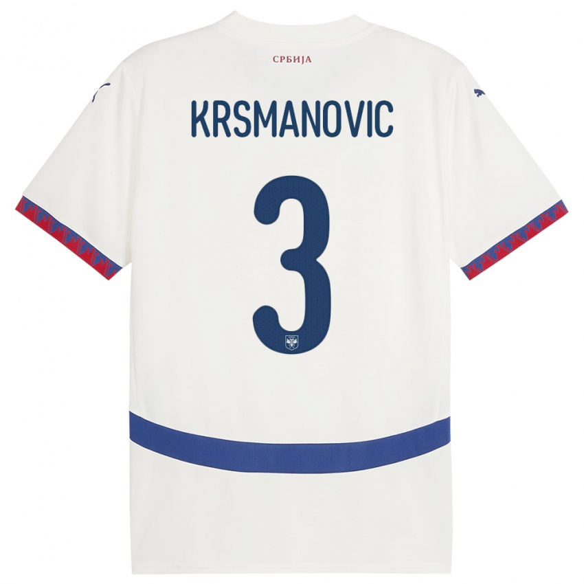 Kinder Serbien Nemanja Krsmanovic #3 Weiß Auswärtstrikot Trikot 24-26 T-Shirt