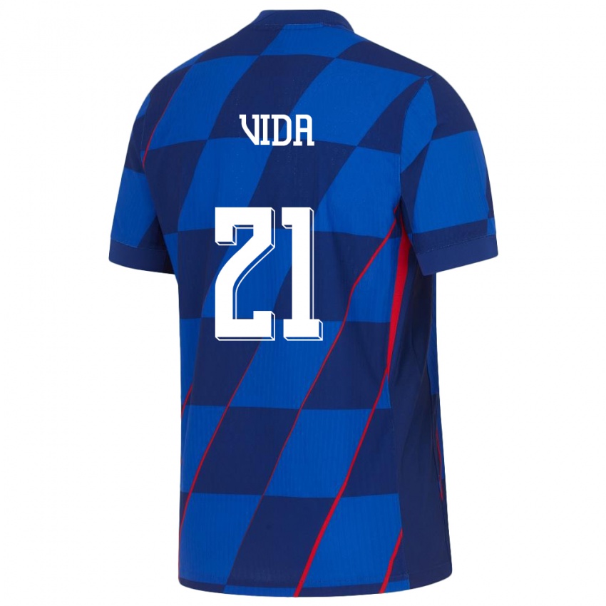 Kinder Kroatien Domagoj Vida #21 Blau Auswärtstrikot Trikot 24-26 T-Shirt