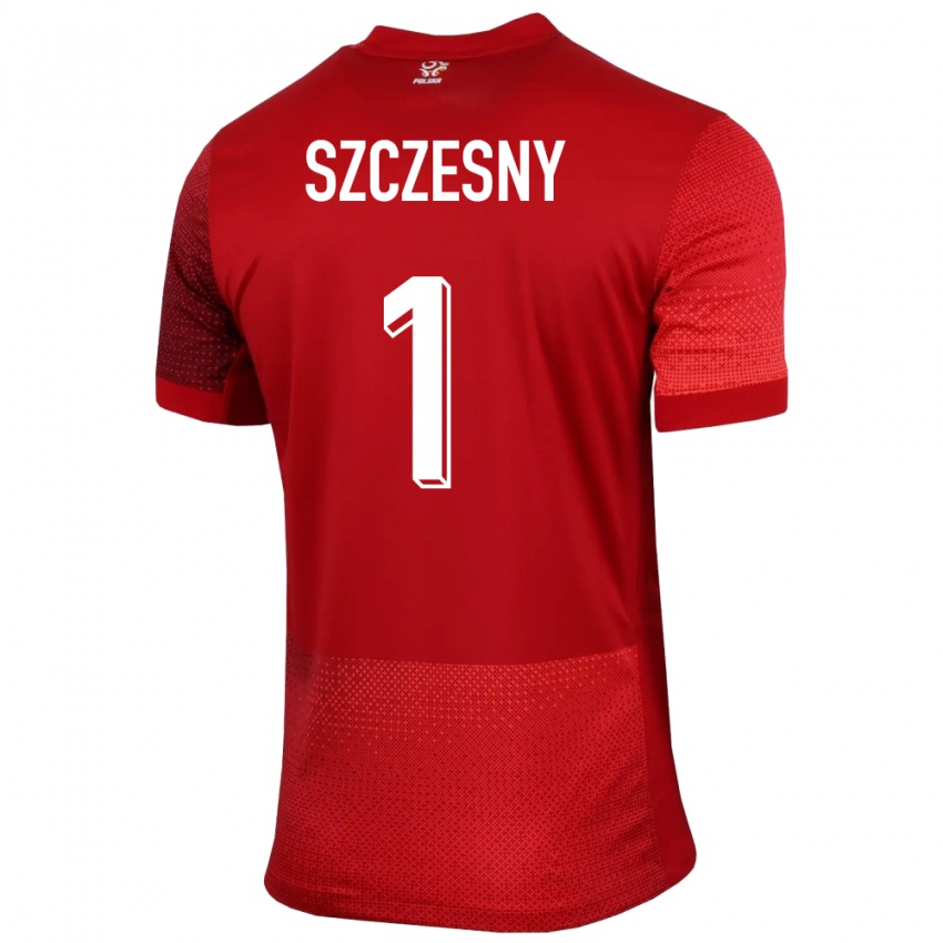 Kinder Polen Wojciech Szczesny #1 Rot Auswärtstrikot Trikot 24-26 T-Shirt