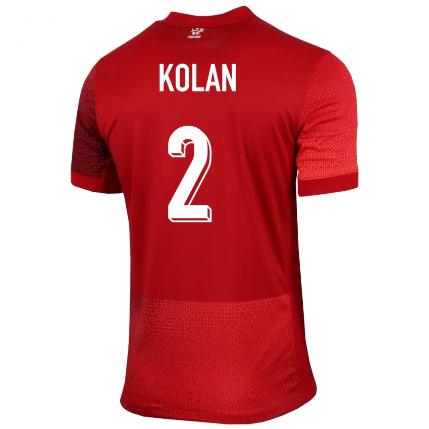 Kinder Polen Jakub Kolan #2 Rot Auswärtstrikot Trikot 24-26 T-Shirt