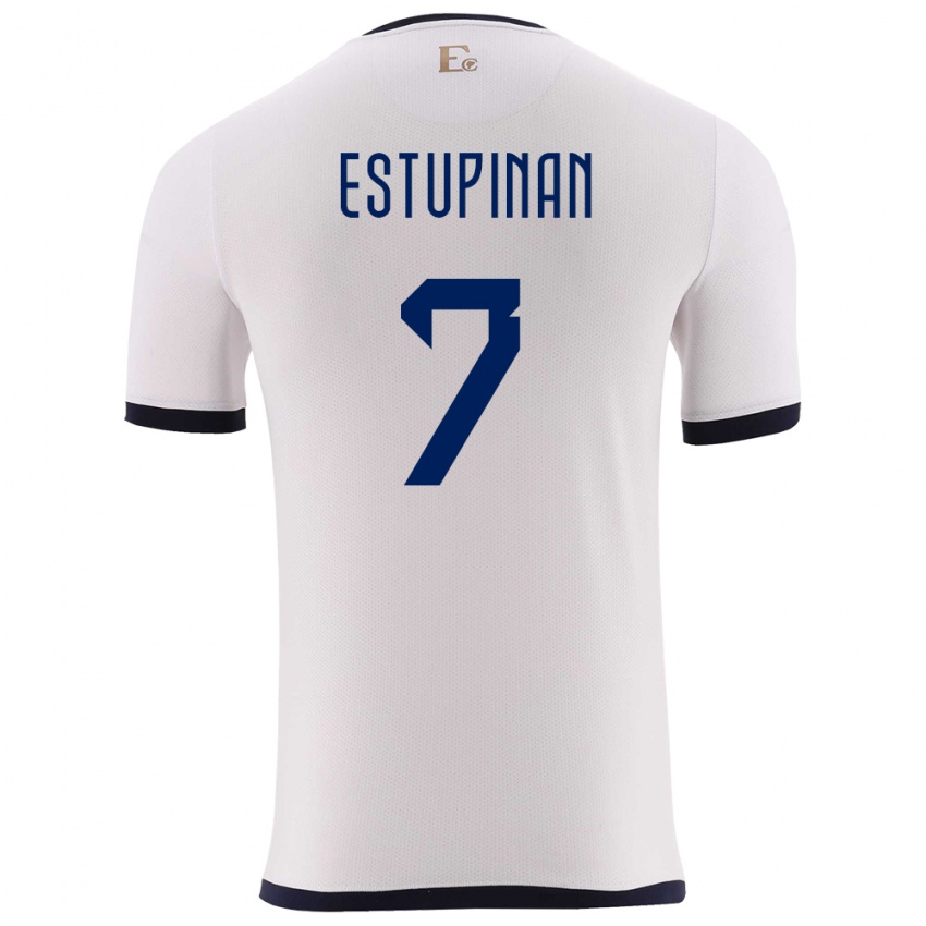 Kinder Ecuador Pervis Estupinan #7 Weiß Auswärtstrikot Trikot 24-26 T-Shirt