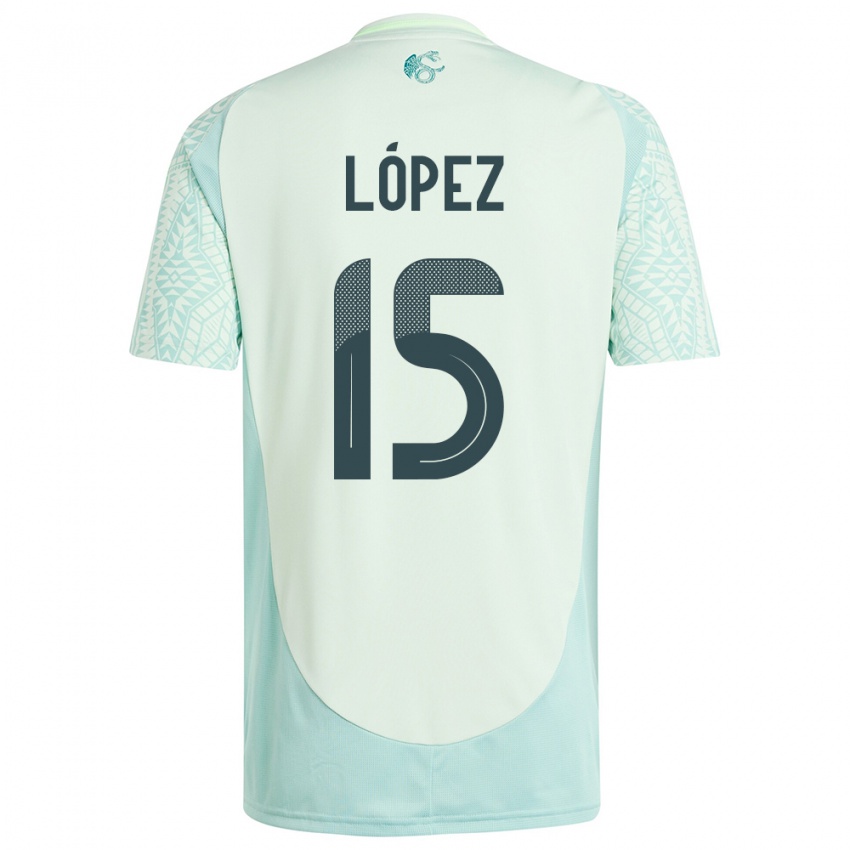 Kinder Mexiko Everardo Lopez #15 Leinengrün Auswärtstrikot Trikot 24-26 T-Shirt