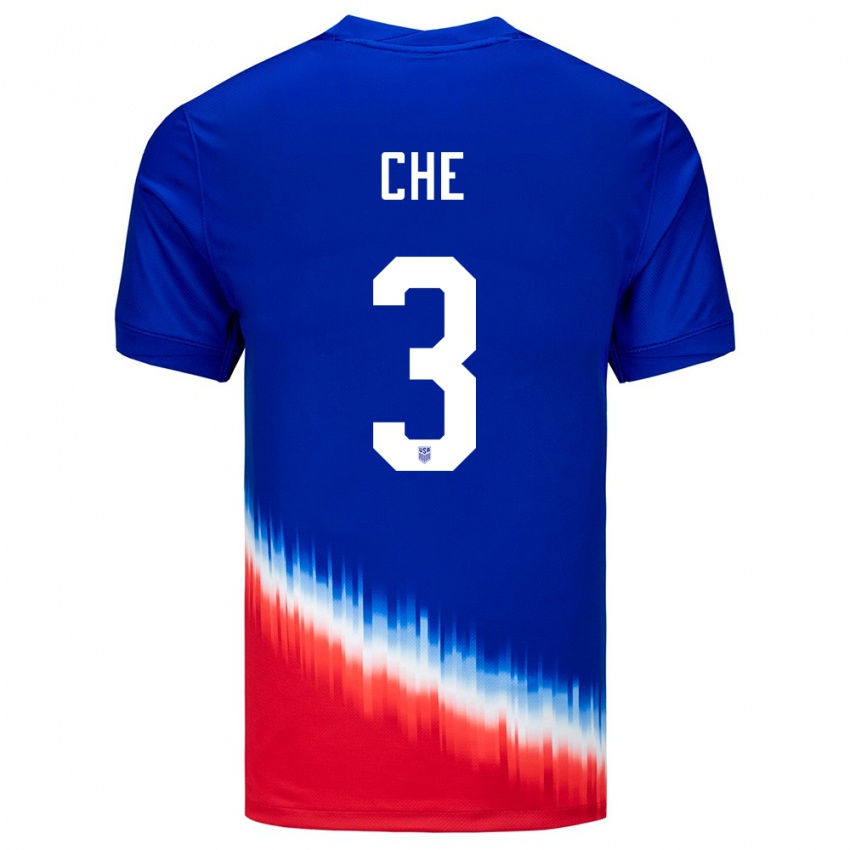 Kinder Vereinigte Staaten Justin Che #3 Blau Auswärtstrikot Trikot 24-26 T-Shirt