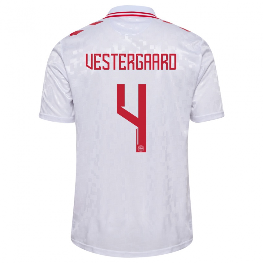 Kinder Dänemark Jannik Vestergaard #4 Weiß Auswärtstrikot Trikot 24-26 T-Shirt