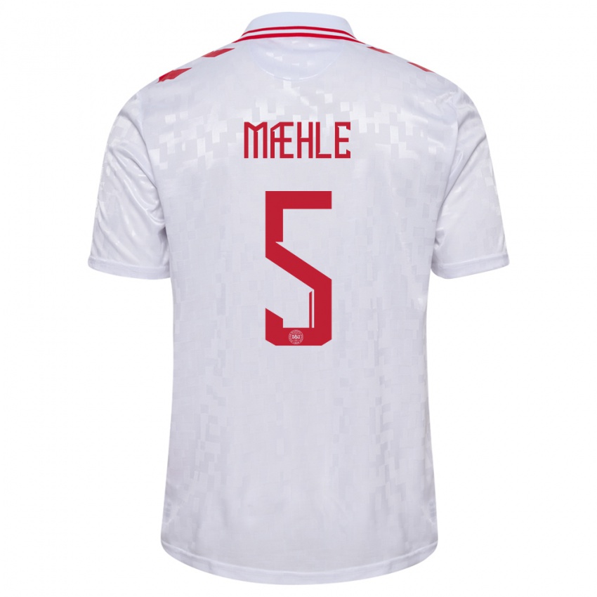Kinder Dänemark Joakim Maehle #5 Weiß Auswärtstrikot Trikot 24-26 T-Shirt