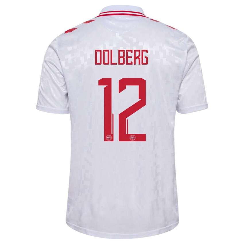Kinder Dänemark Kasper Dolberg #12 Weiß Auswärtstrikot Trikot 24-26 T-Shirt