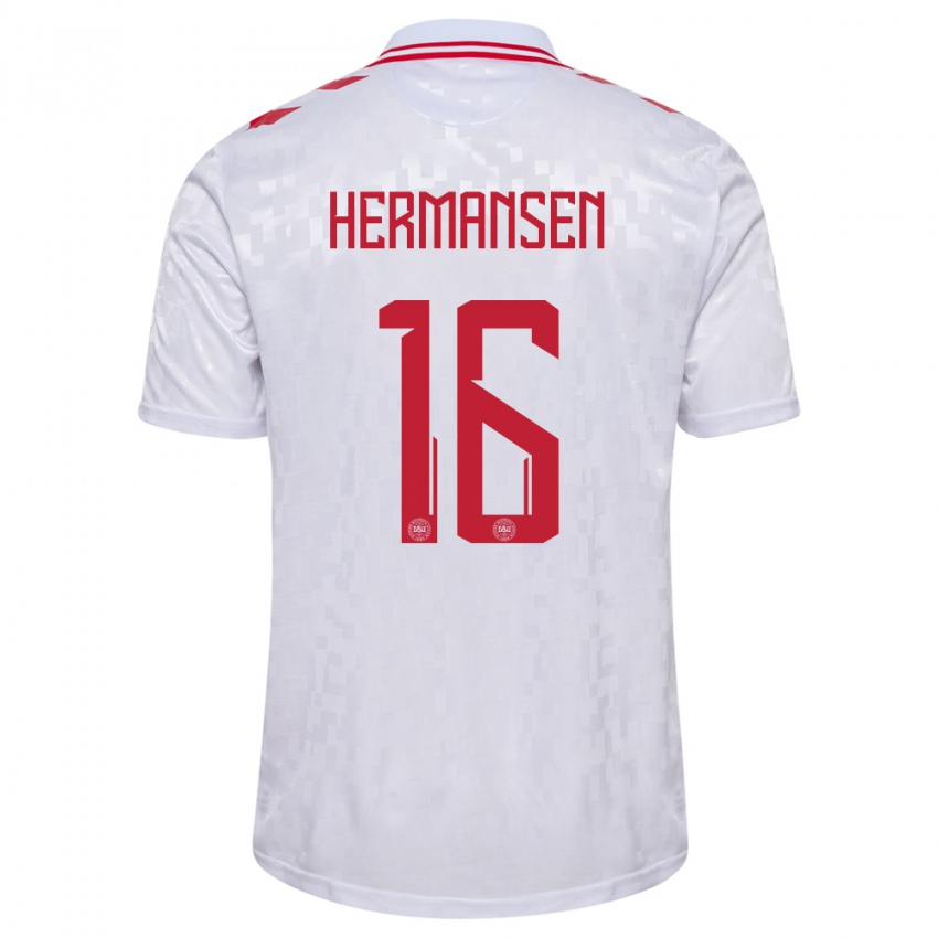 Kinder Dänemark Mads Hermansen #16 Weiß Auswärtstrikot Trikot 24-26 T-Shirt