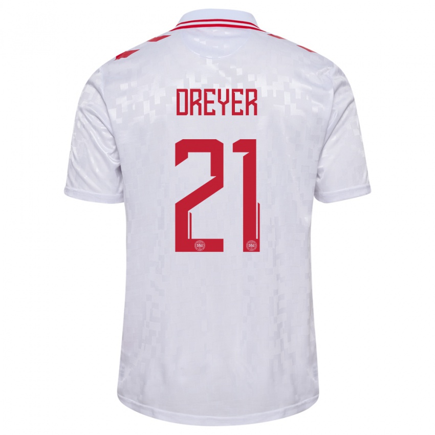 Kinder Dänemark Anders Dreyer #21 Weiß Auswärtstrikot Trikot 24-26 T-Shirt