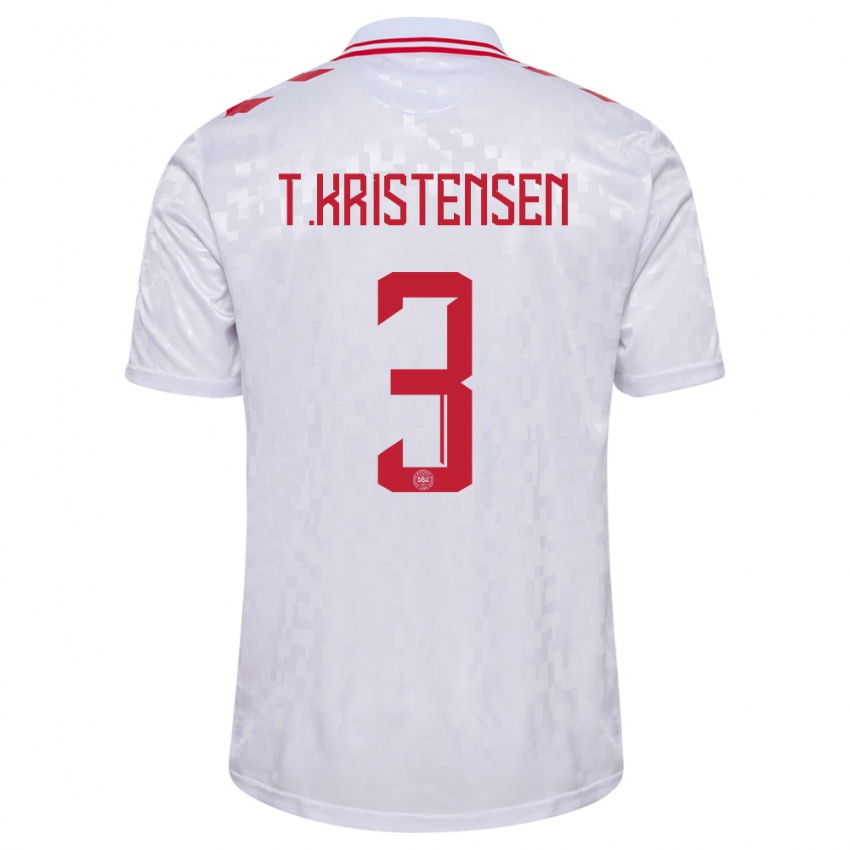 Kinder Dänemark Thomas Kristensen #3 Weiß Auswärtstrikot Trikot 24-26 T-Shirt