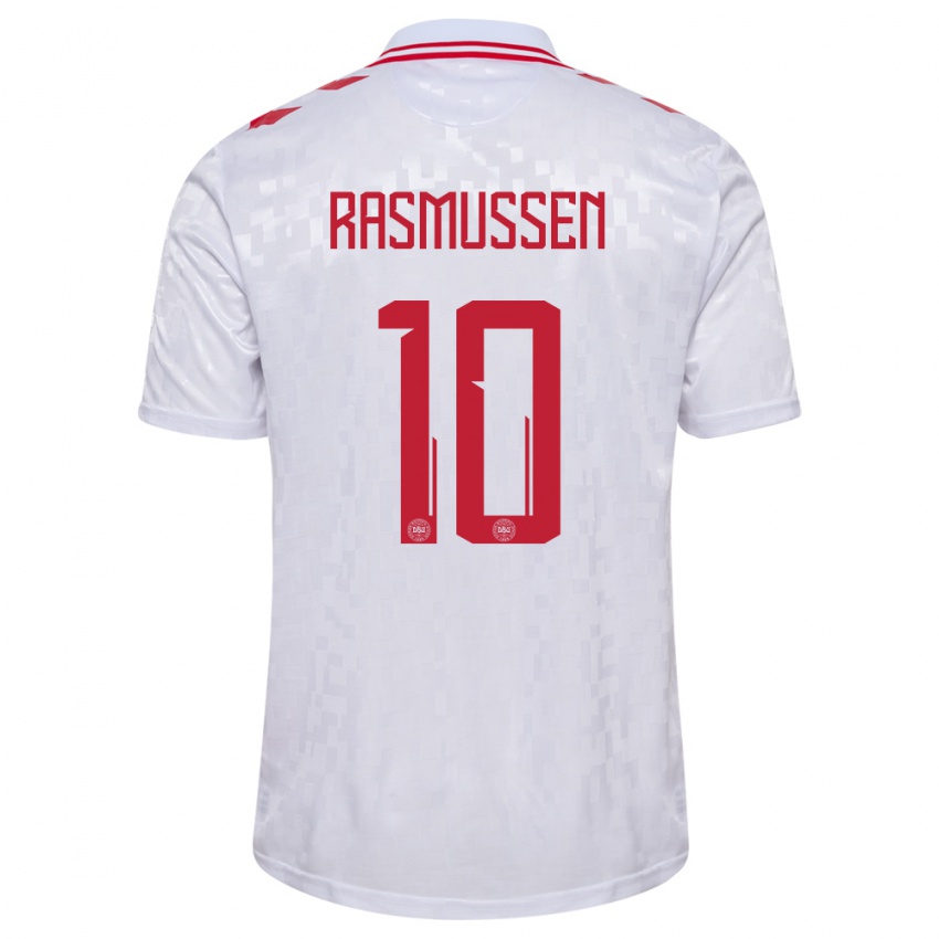 Kinder Dänemark Christian Rasmussen #10 Weiß Auswärtstrikot Trikot 24-26 T-Shirt