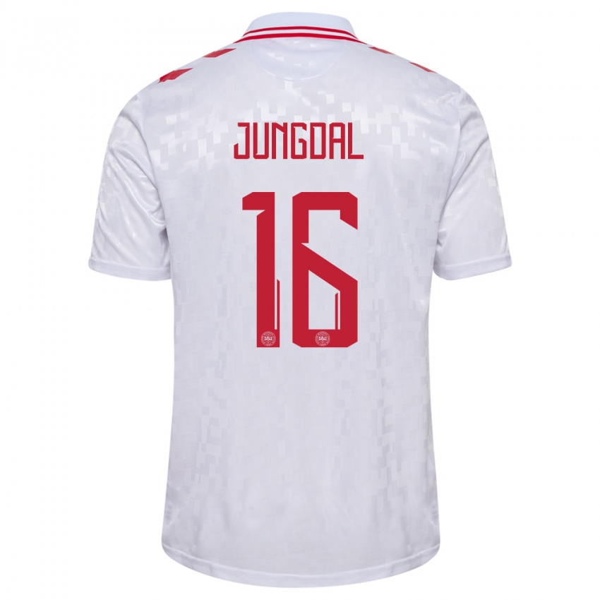 Kinder Dänemark Andreas Jungdal #16 Weiß Auswärtstrikot Trikot 24-26 T-Shirt