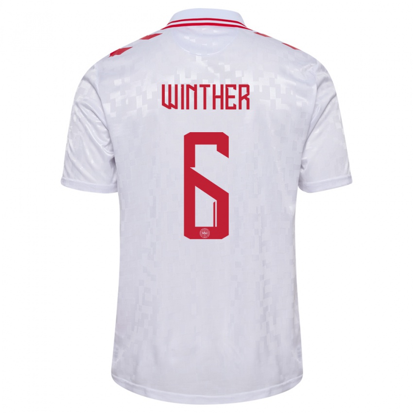 Kinder Dänemark Casper Winther #6 Weiß Auswärtstrikot Trikot 24-26 T-Shirt