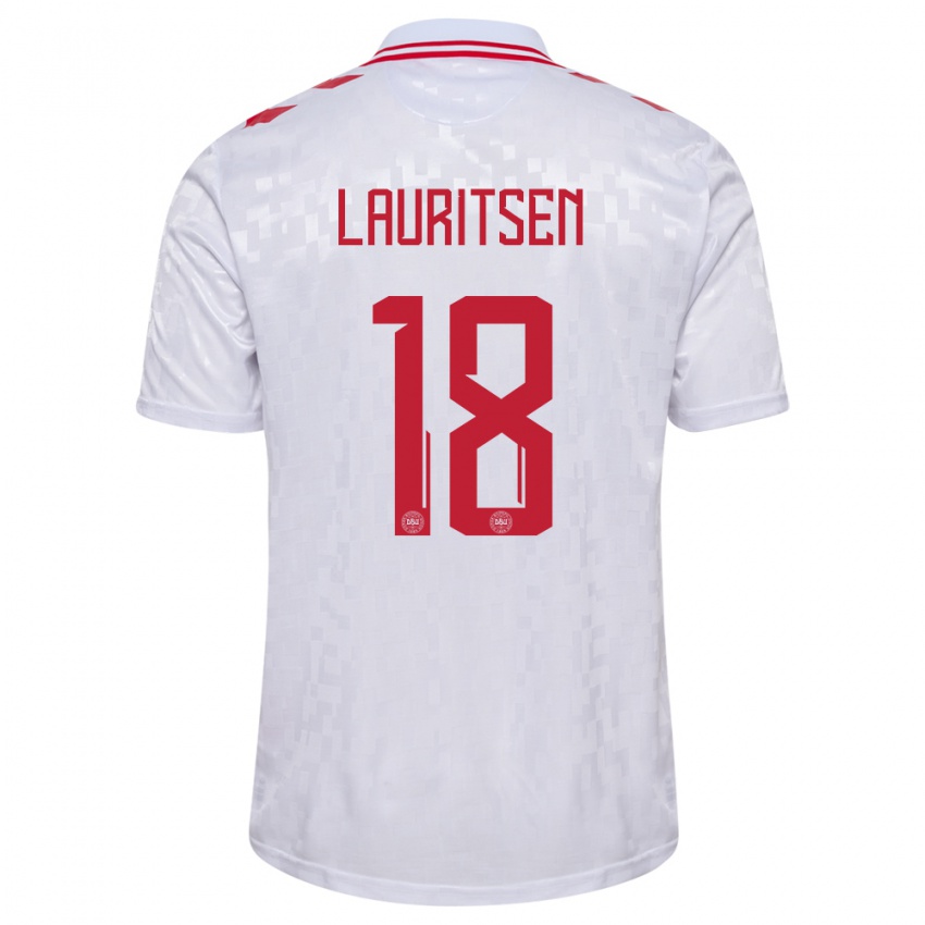 Kinder Dänemark Tobias Lauritsen #18 Weiß Auswärtstrikot Trikot 24-26 T-Shirt