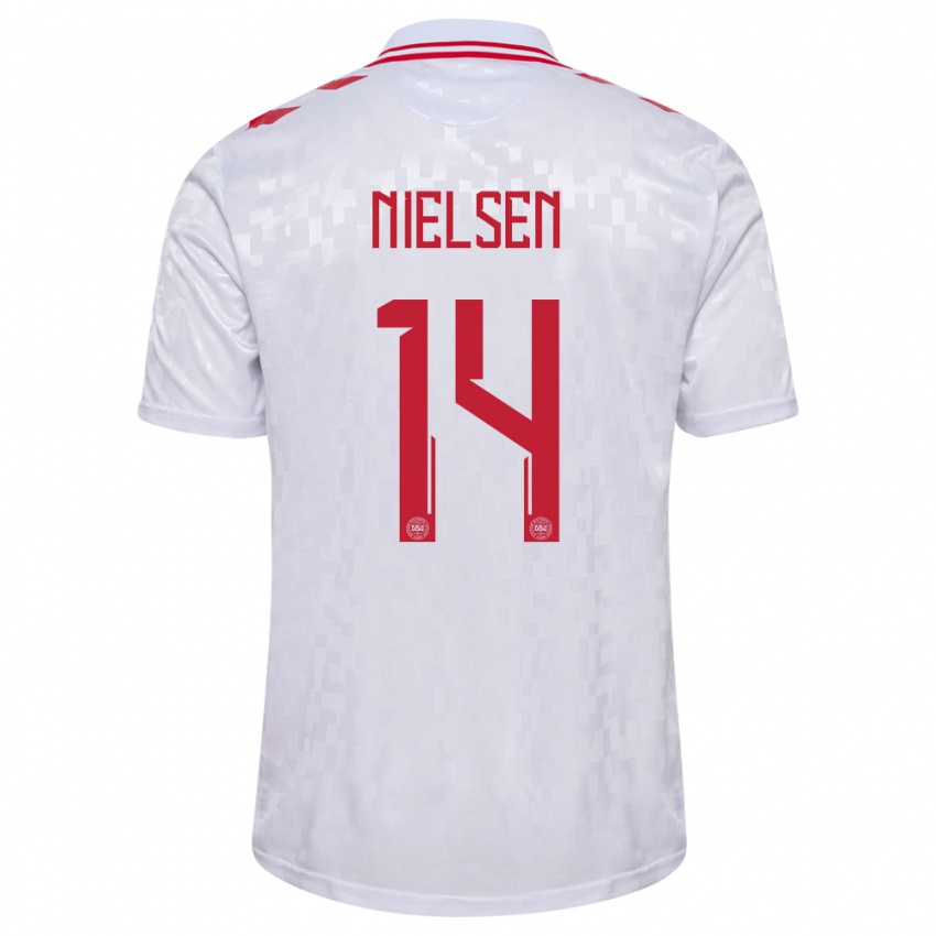 Kinder Dänemark Julius Nielsen #14 Weiß Auswärtstrikot Trikot 24-26 T-Shirt