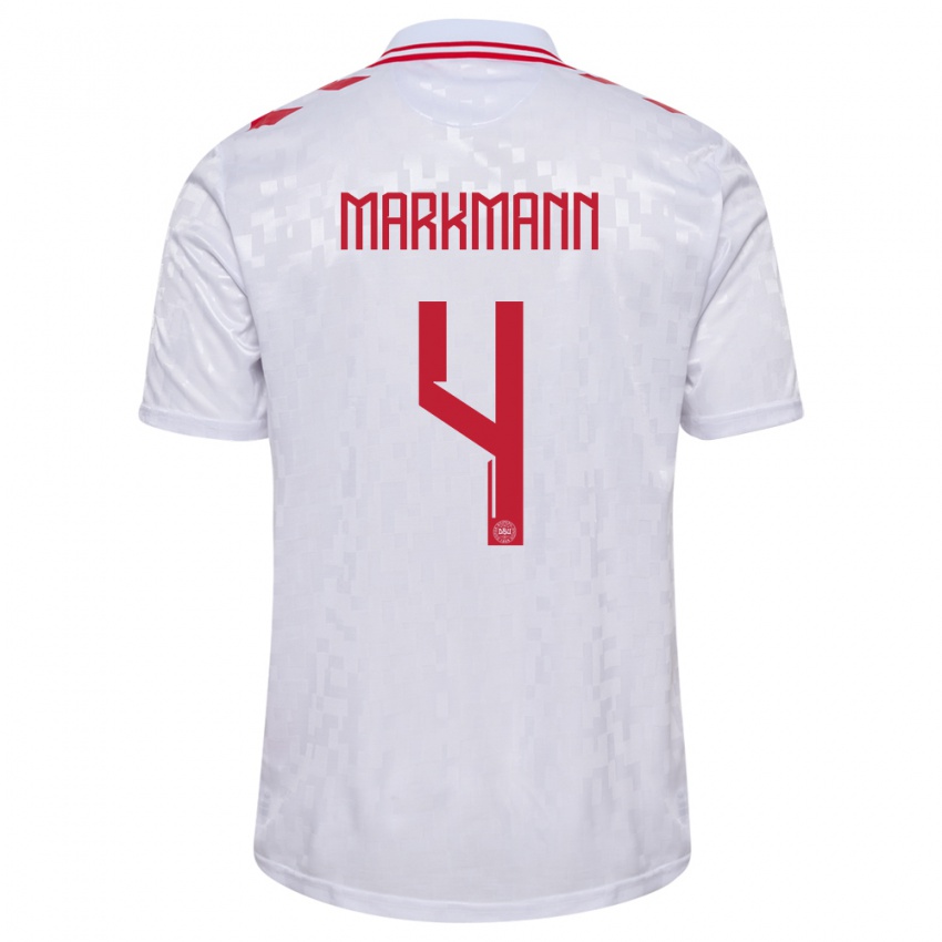 Kinder Dänemark Noah Markmann #4 Weiß Auswärtstrikot Trikot 24-26 T-Shirt