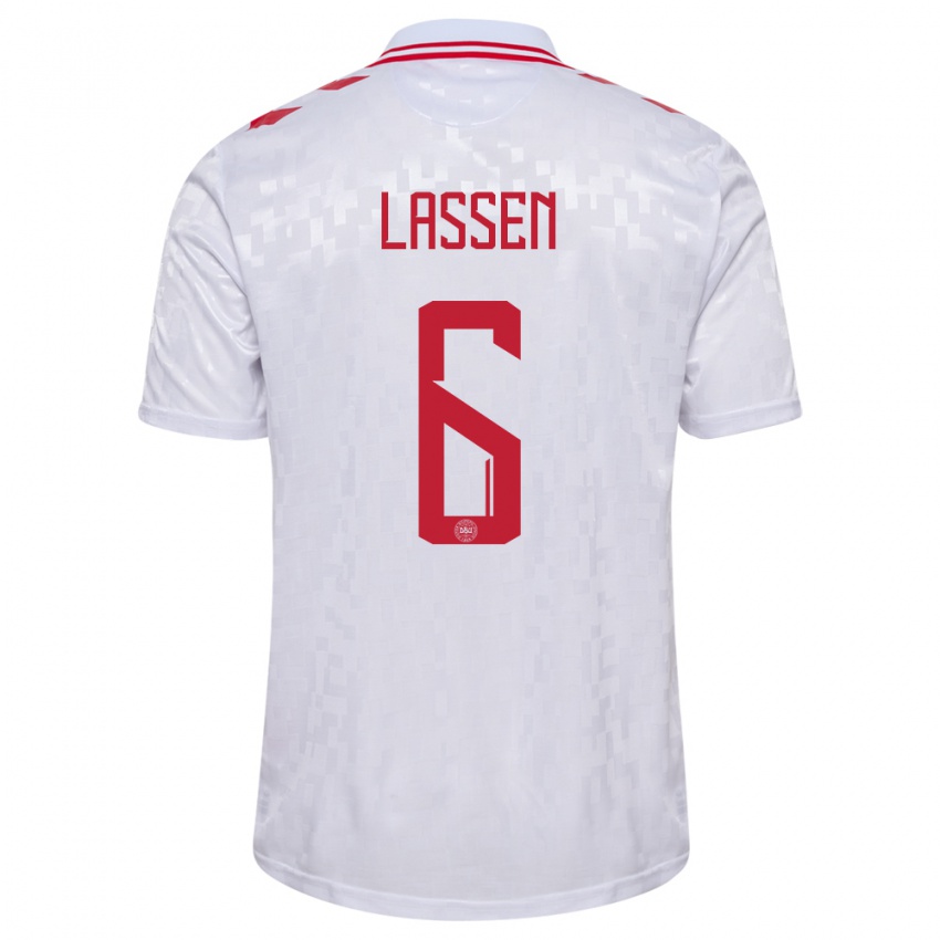 Kinder Dänemark Noah Lassen #6 Weiß Auswärtstrikot Trikot 24-26 T-Shirt