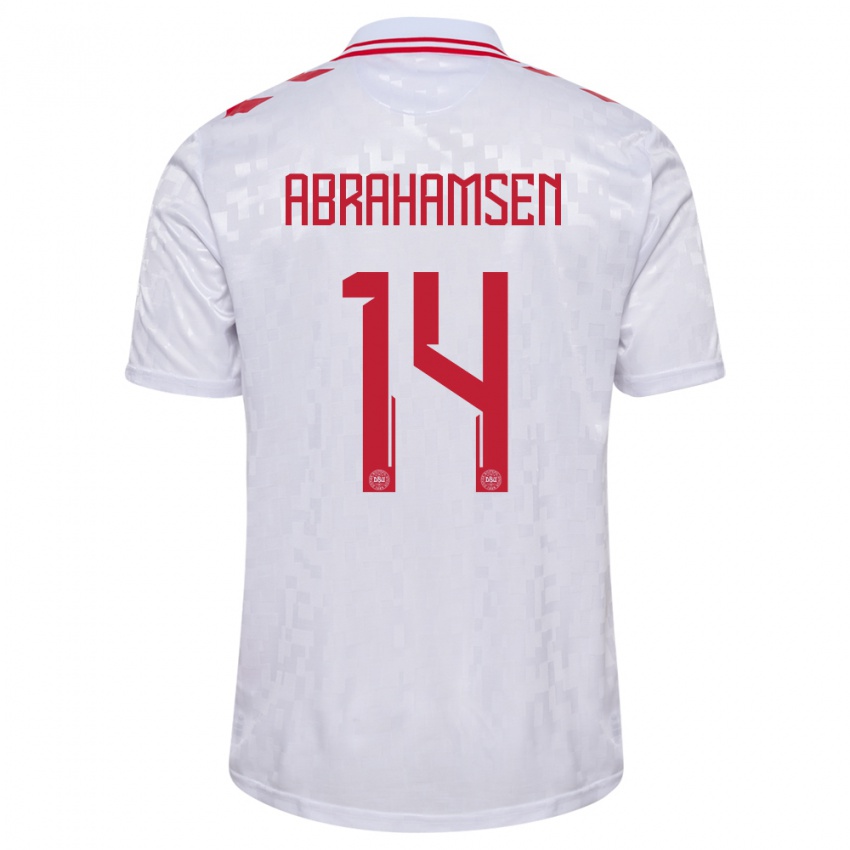 Kinder Dänemark Mads Abrahamsen #14 Weiß Auswärtstrikot Trikot 24-26 T-Shirt