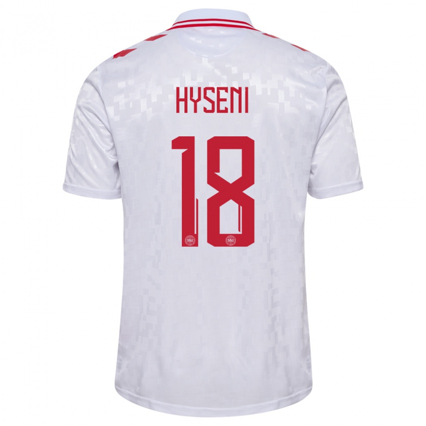 Kinder Dänemark Olti Hyseni #18 Weiß Auswärtstrikot Trikot 24-26 T-Shirt