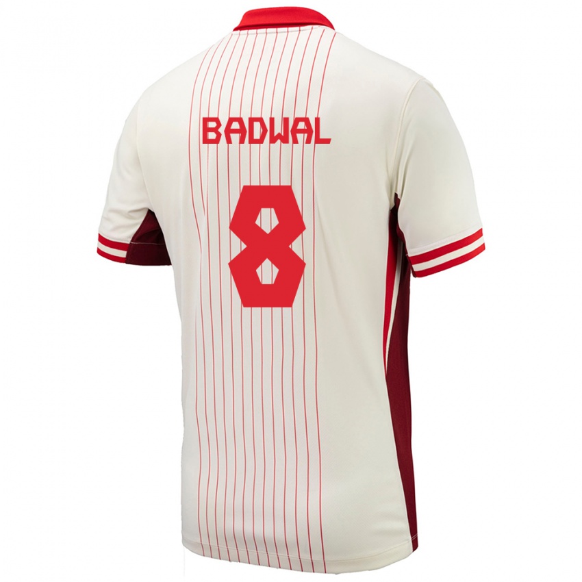 Kinder Kanada Jeevan Badwal #8 Weiß Auswärtstrikot Trikot 24-26 T-Shirt