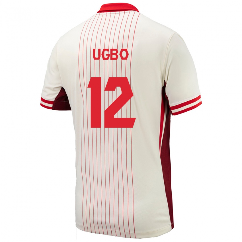 Kinder Kanada Ike Ugbo #12 Weiß Auswärtstrikot Trikot 24-26 T-Shirt