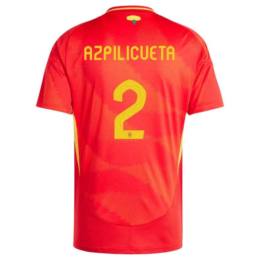 Herren Spanien Cesar Azpilicueta #2 Rot Heimtrikot Trikot 24-26 T-Shirt