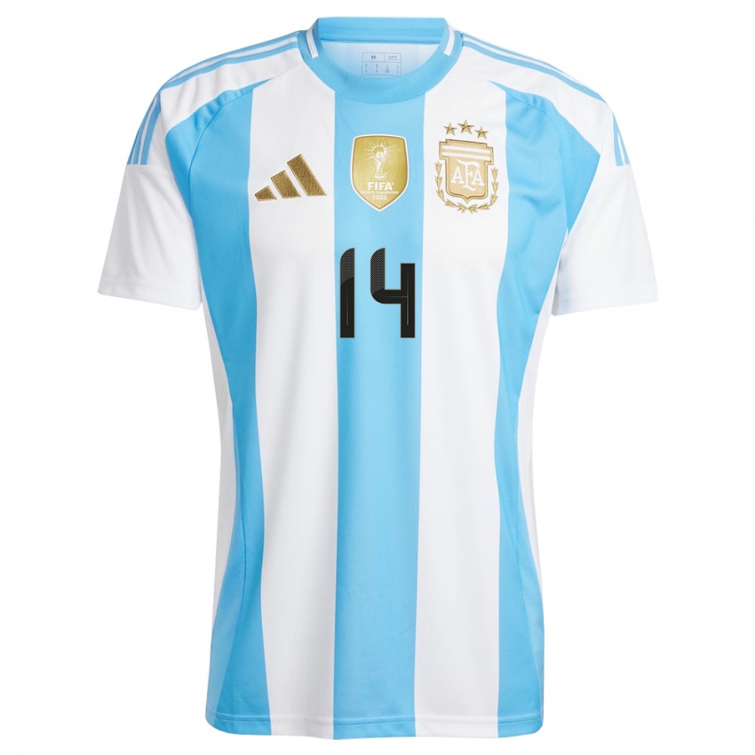 Herren Argentinien Exequiel Palacios #14 Weiß Blau Heimtrikot Trikot 24-26 T-Shirt