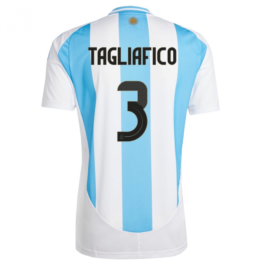 Herren Argentinien Nicolas Tagliafico #3 Weiß Blau Heimtrikot Trikot 24-26 T-Shirt