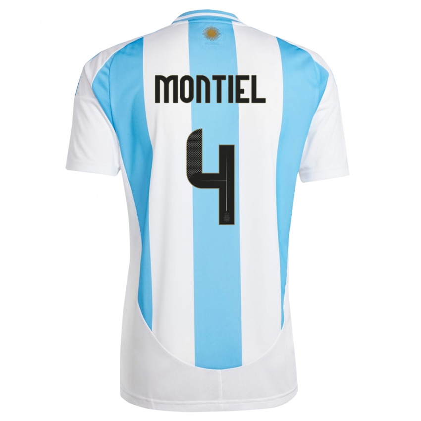 Herren Argentinien Gonzalo Montiel #4 Weiß Blau Heimtrikot Trikot 24-26 T-Shirt