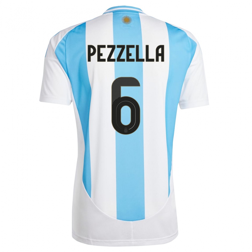 Herren Argentinien German Pezzella #6 Weiß Blau Heimtrikot Trikot 24-26 T-Shirt