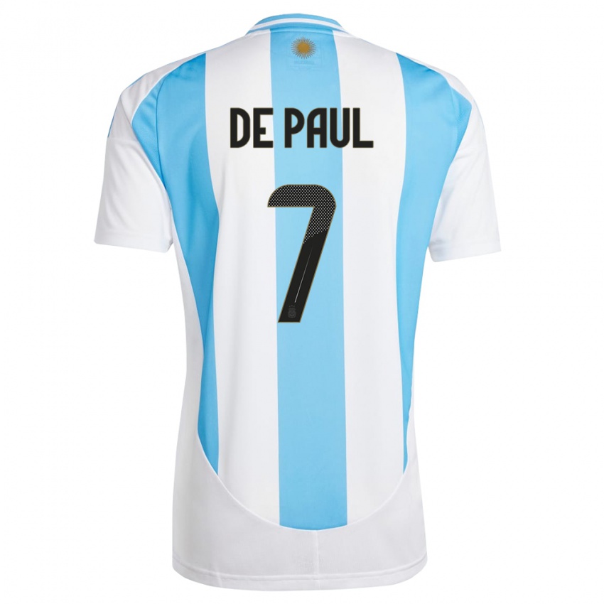 Herren Argentinien Rodrigo De Paul #7 Weiß Blau Heimtrikot Trikot 24-26 T-Shirt