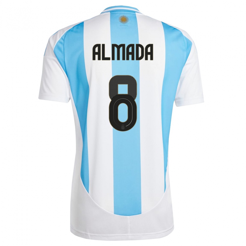 Herren Argentinien Thiago Almada #8 Weiß Blau Heimtrikot Trikot 24-26 T-Shirt