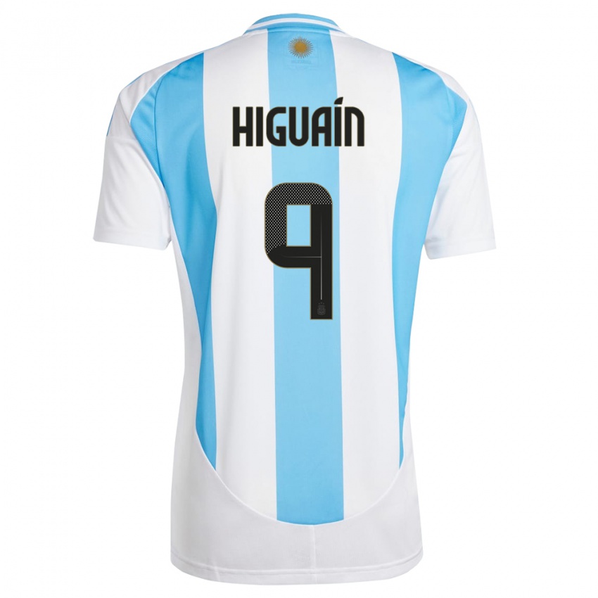 Herren Argentinien Gonzalo Higuain #9 Weiß Blau Heimtrikot Trikot 24-26 T-Shirt