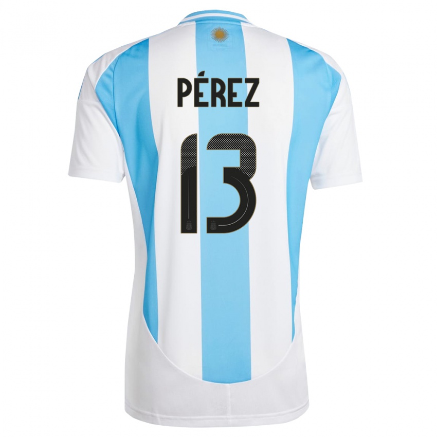 Herren Argentinien Nehuen Perez #13 Weiß Blau Heimtrikot Trikot 24-26 T-Shirt