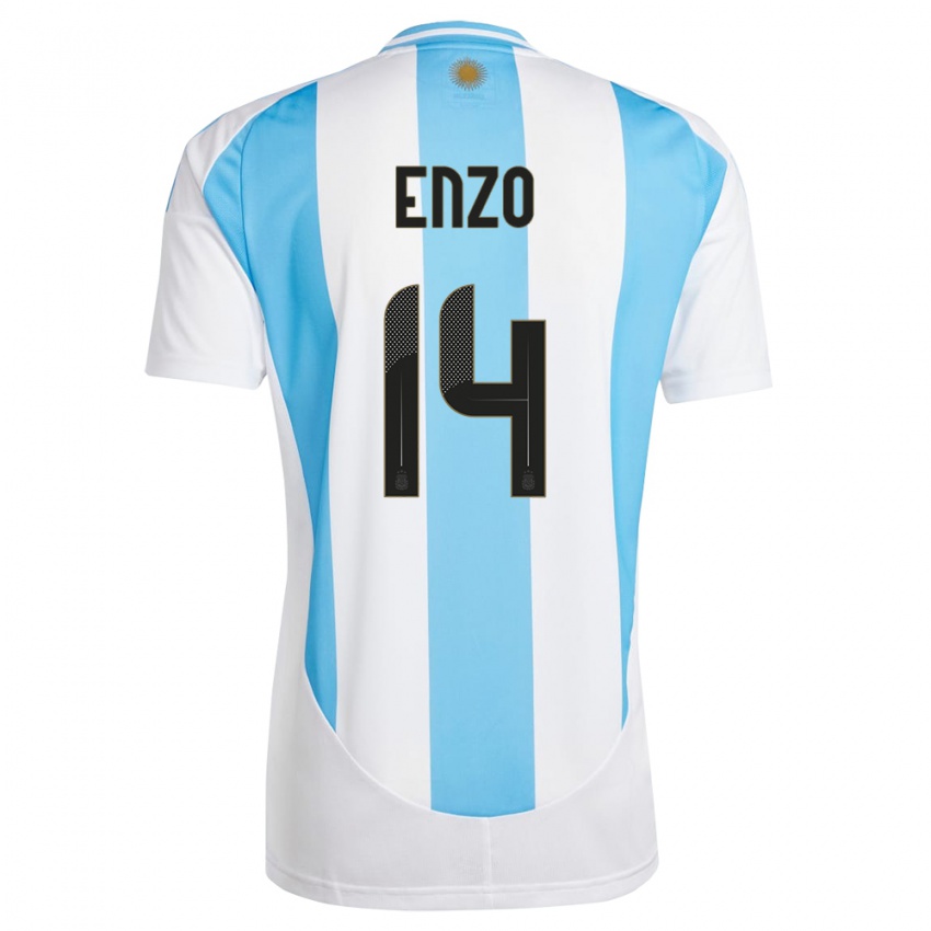 Herren Argentinien Enzo Fernandez #14 Weiß Blau Heimtrikot Trikot 24-26 T-Shirt