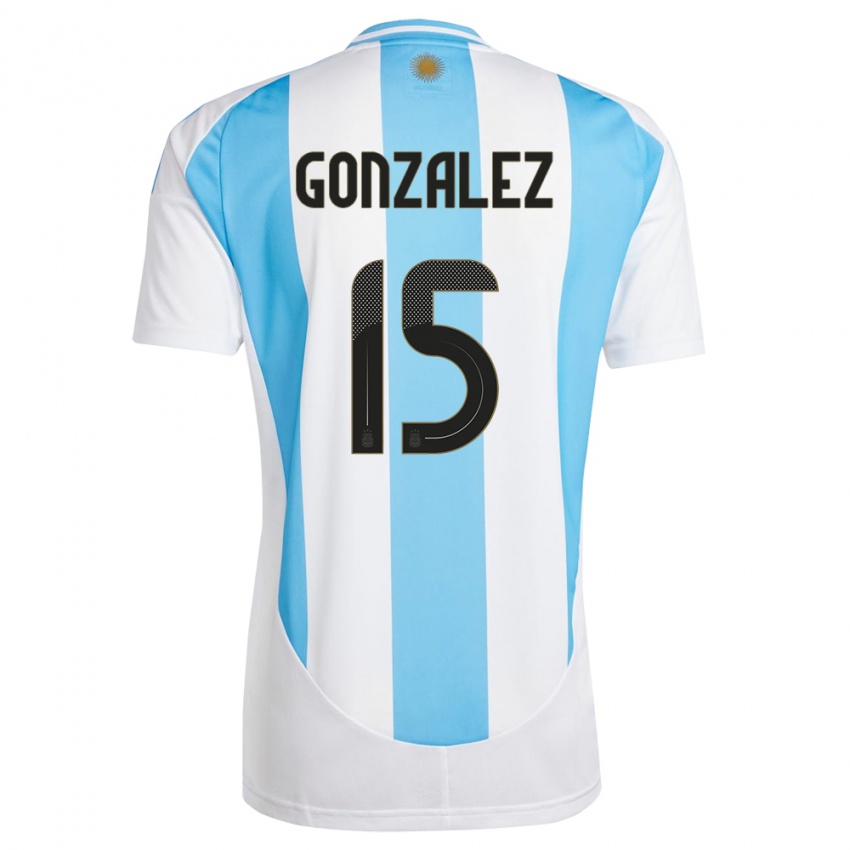 Herren Argentinien Nicolas Gonzalez #15 Weiß Blau Heimtrikot Trikot 24-26 T-Shirt