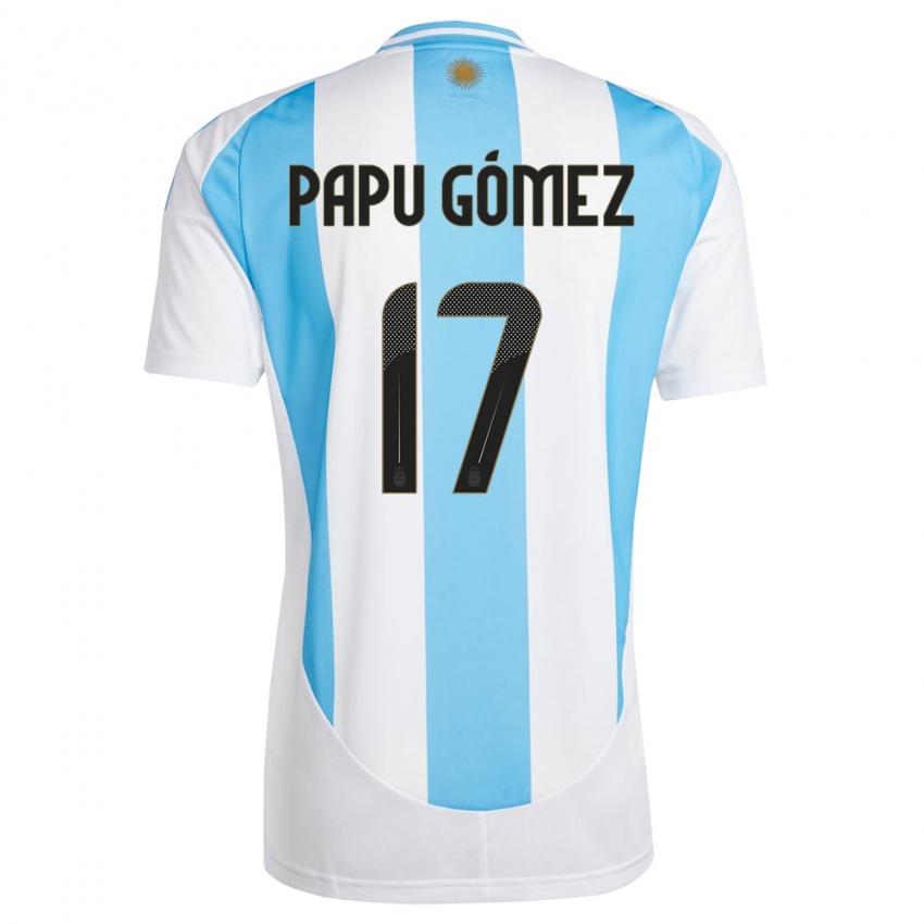 Herren Argentinien Papu Gomez #17 Weiß Blau Heimtrikot Trikot 24-26 T-Shirt