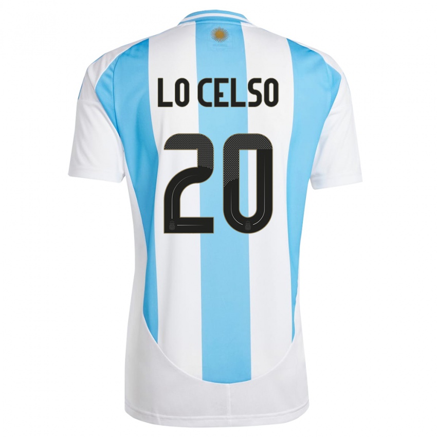 Herren Argentinien Giovani Lo Celso #20 Weiß Blau Heimtrikot Trikot 24-26 T-Shirt