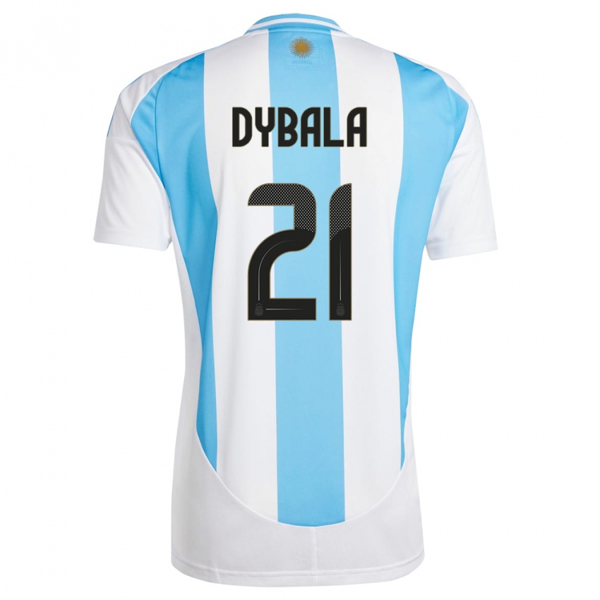 Herren Argentinien Paulo Dybala #21 Weiß Blau Heimtrikot Trikot 24-26 T-Shirt