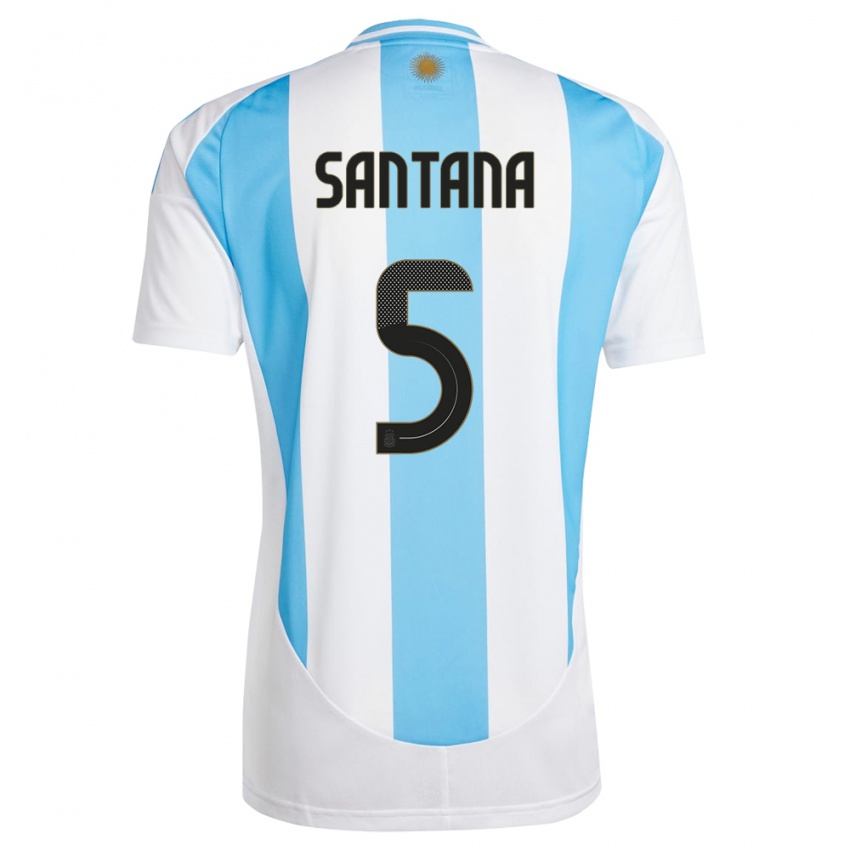 Herren Argentinien Vanesa Santana #5 Weiß Blau Heimtrikot Trikot 24-26 T-Shirt